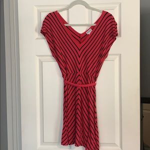 Pink and black striped maternity dress